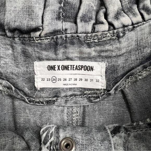 ONE X ONETEASPOON Black White Wash Wide Leg Crop Size 24 (316) - Picture 7 of 7